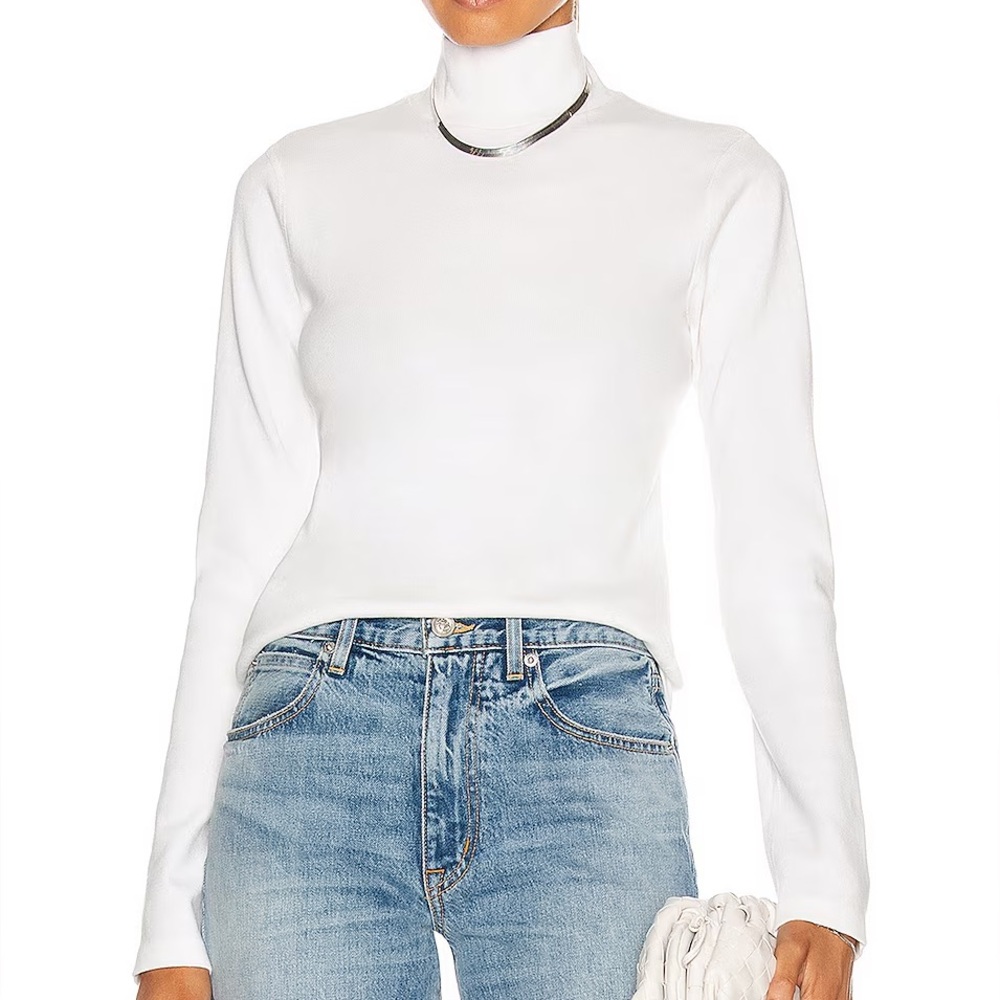 Re/Done White Fitted Ribbed Turtleneck Long Sleeve Top